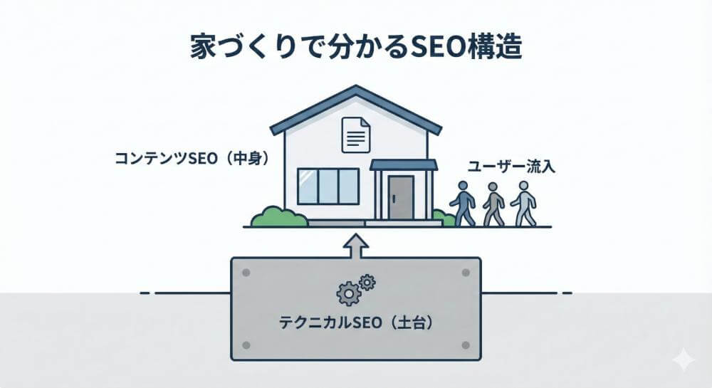 家づくりに例えたSEOの構造図