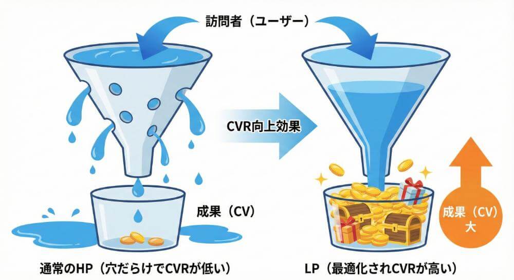 ここにLP導入によるCVR向上のイメージ図