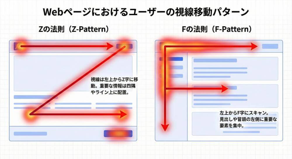 Zの法則とFの法則の視線移動図